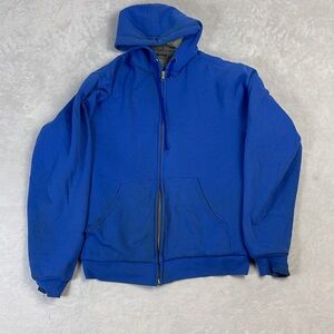 Vintage Muleskins Men's Blue Zip-Up Hoodie Size M Thermal Lined 90s Made in USA